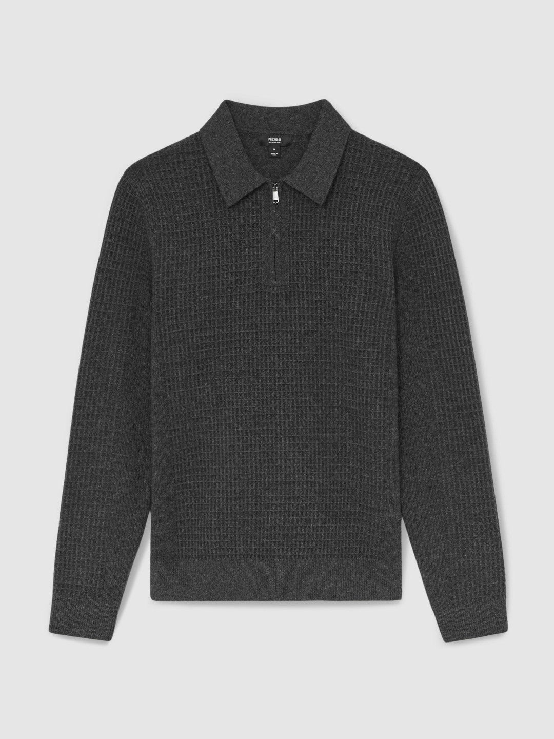 Wool Waffle-Knit Half-Zip Polo Shirt in Charcoal Grey | Reiss Men Popular