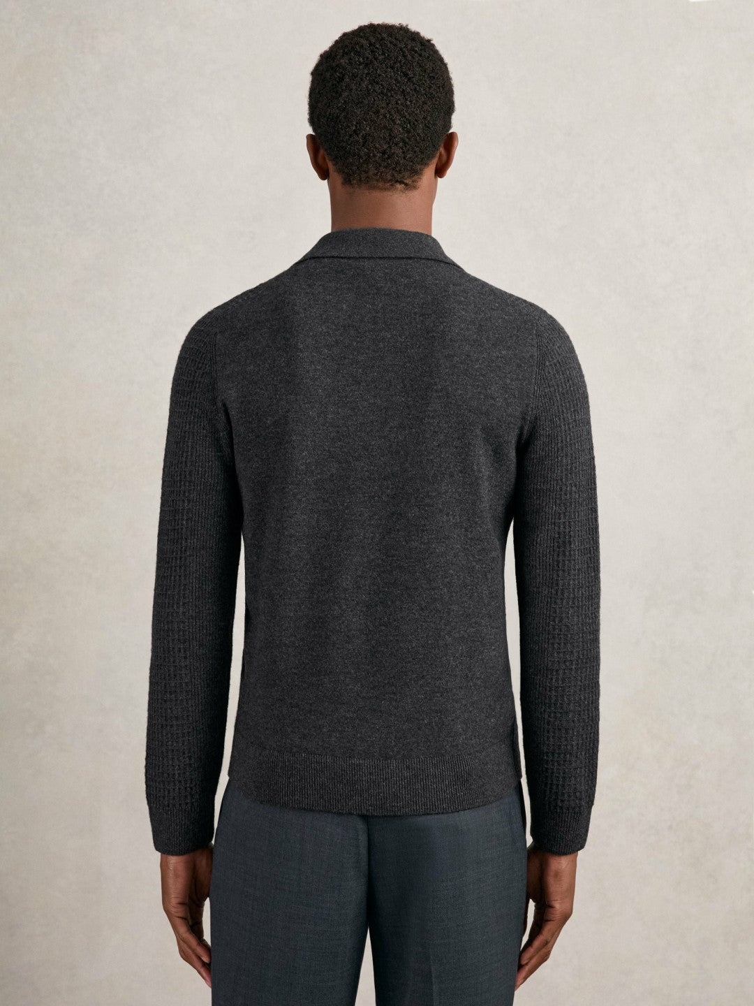 Wool Waffle-Knit Half-Zip Polo Shirt in Charcoal Grey | Reiss Men Popular