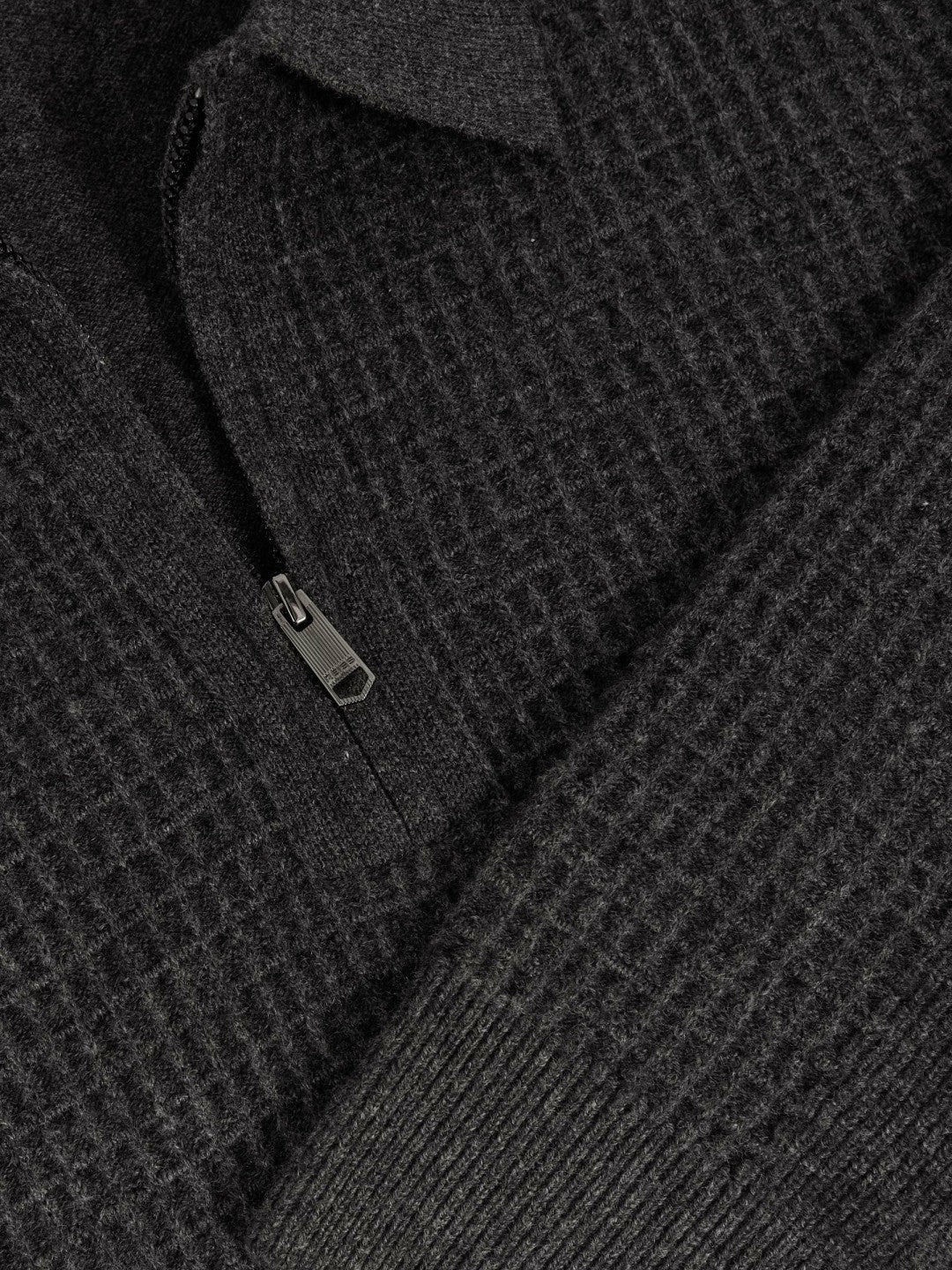 Wool Waffle-Knit Half-Zip Polo Shirt in Charcoal Grey | Reiss Men Popular
