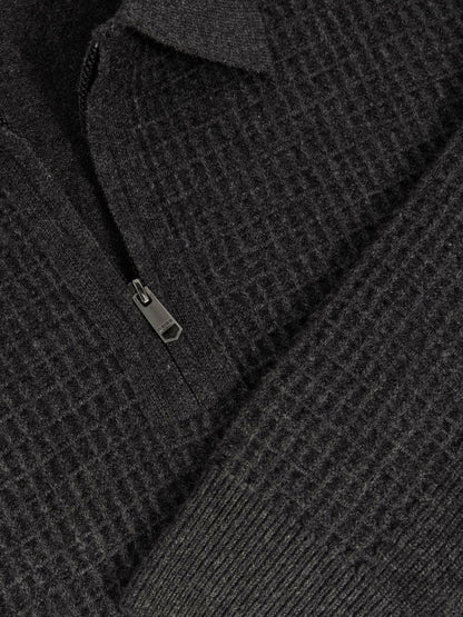 Wool Waffle-Knit Half-Zip Polo Shirt in Charcoal Grey | Reiss Men Popular