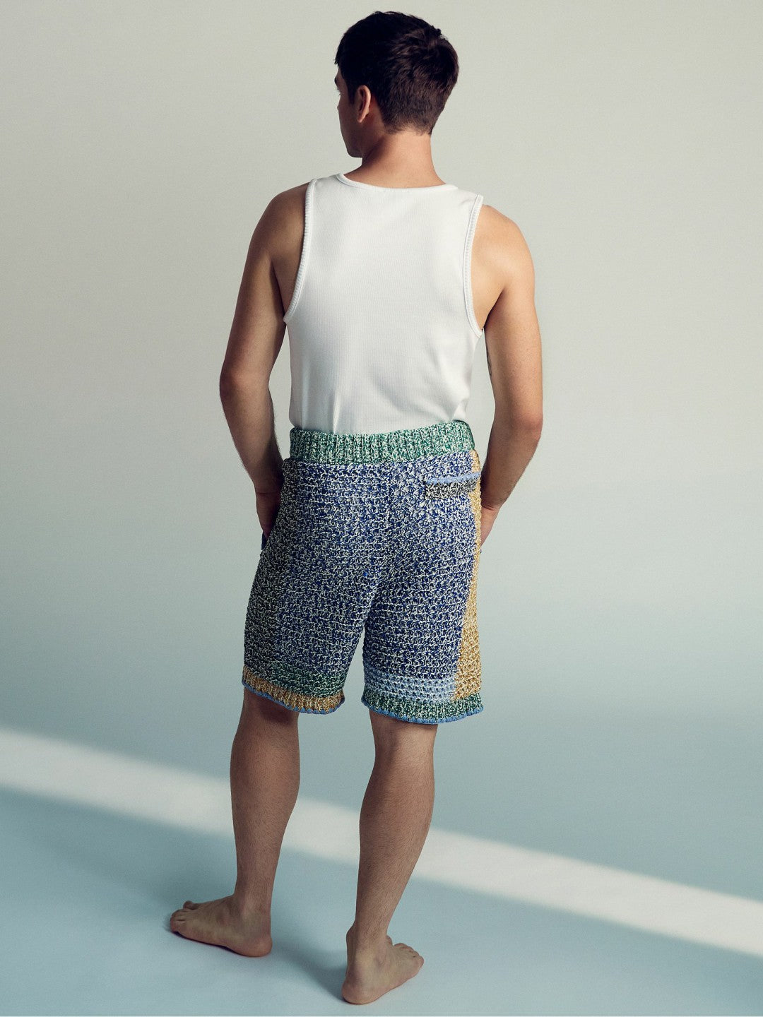 | Tom Daley Crochet Panel Shorts in Yellow/Green/Blue Multi | Reiss Men Trending
