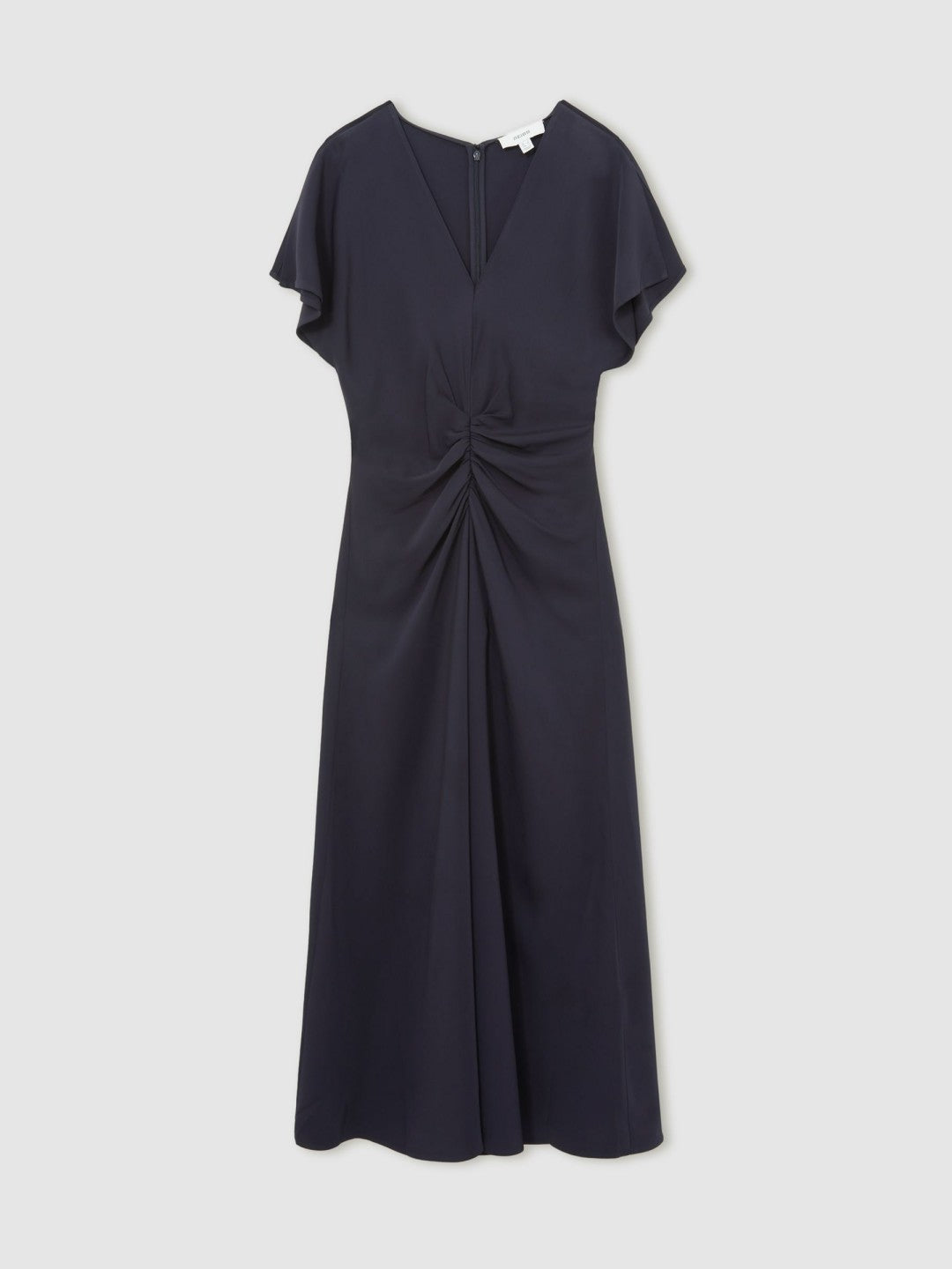 Petite Ruched-Front Midi Dress in Navy | Reiss Women Recommended