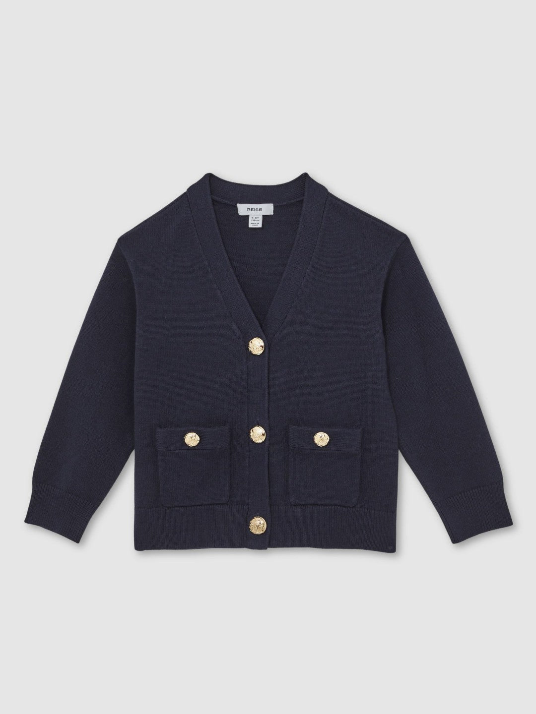 3-9 yrs Knitted Embossed-Button Cardigan in Navy | Reiss Children & Baby Featured