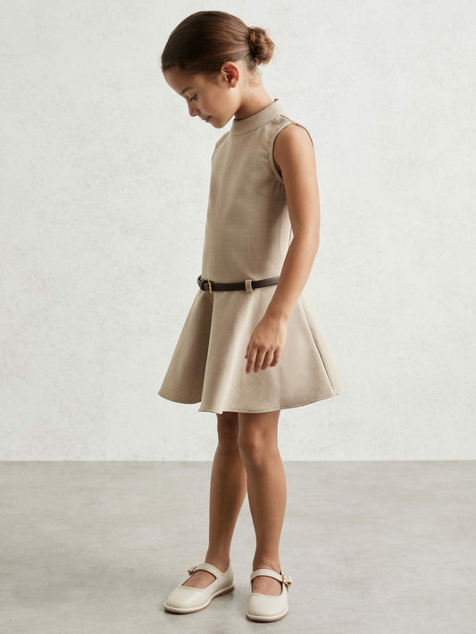 9-13 yrs Drop Waist Belted Sleeveless Dress in Neutral | Reiss Children & Baby Featured