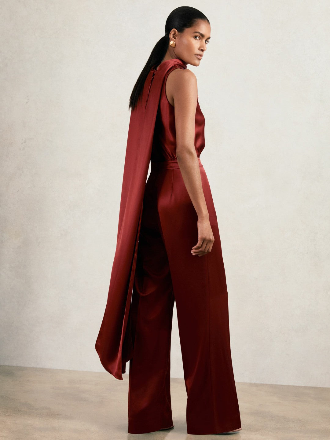 Satin Cape-Sash Jumpsuit in Dark Red | Reiss Women Popular