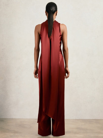 Satin Cape-Sash Jumpsuit in Dark Red | Reiss Women Popular