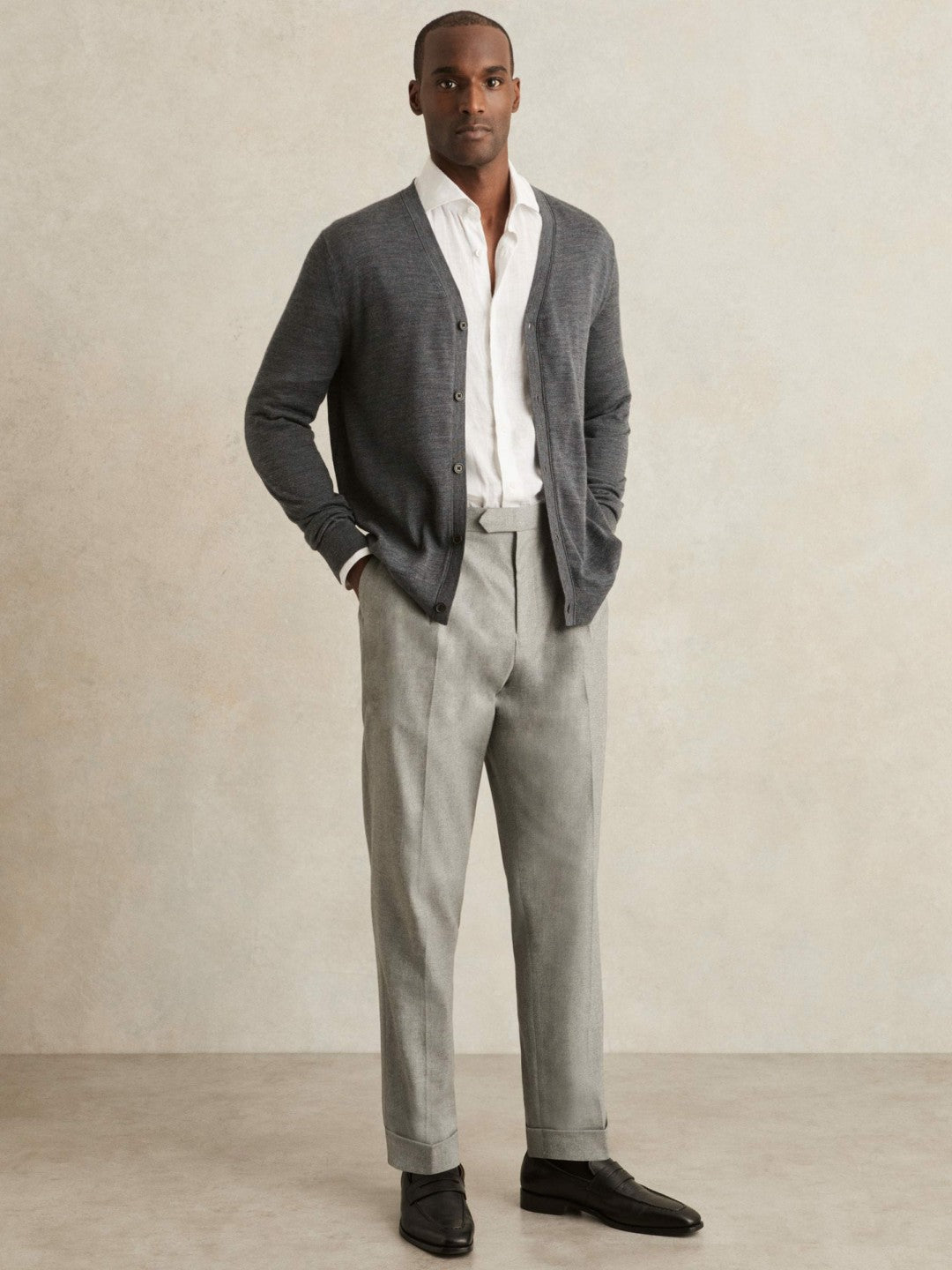 Regular Fit Herringbone Trousers With Cotton in Grey | Reiss Men Best Seller