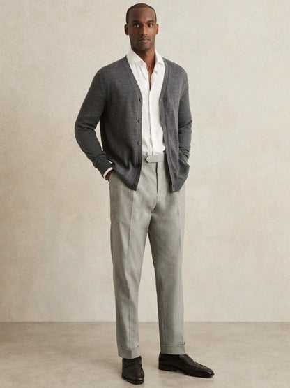 Regular Fit Herringbone Trousers With Cotton in Grey | Reiss Men Best Seller