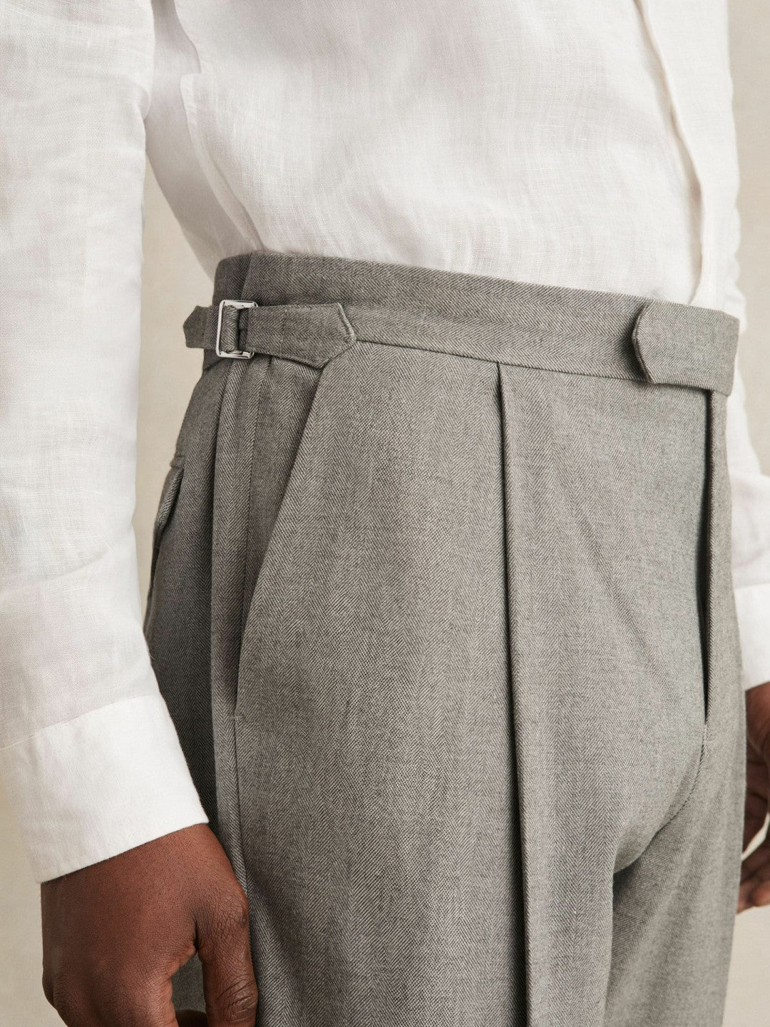 Regular Fit Herringbone Trousers With Cotton in Grey | Reiss Men Best Seller