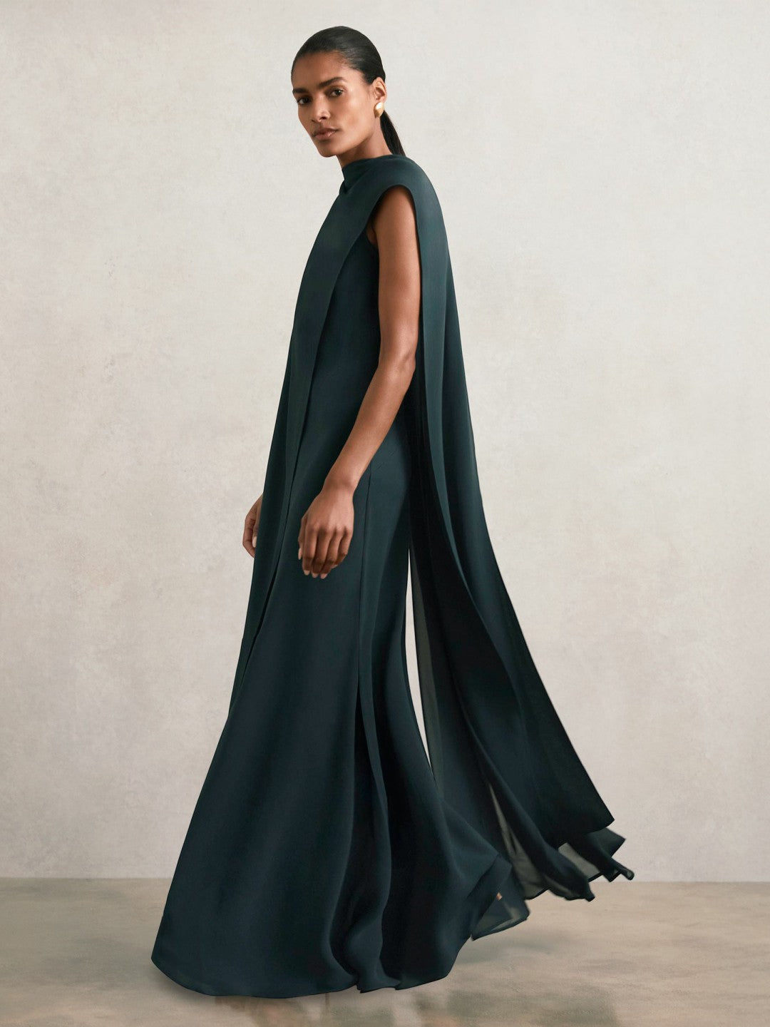 Petite Crepe Cape Maxi Dress in Teal Green | Reiss Women Featured