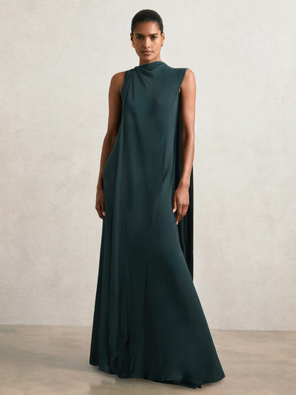 Petite Crepe Cape Maxi Dress in Teal Green | Reiss Women Featured