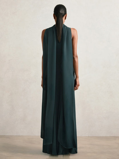 Petite Crepe Cape Maxi Dress in Teal Green | Reiss Women Featured