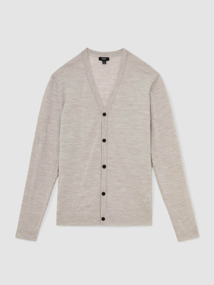 Merino Wool Button-Through Cardigan in Wicker Brown Melange | Reiss Men Popular