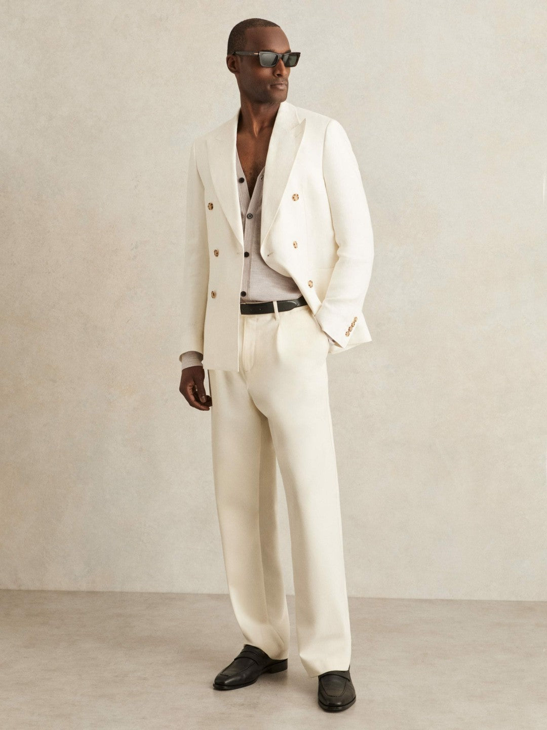 Merino Wool Button-Through Cardigan in Wicker Brown Melange | Reiss Men Popular