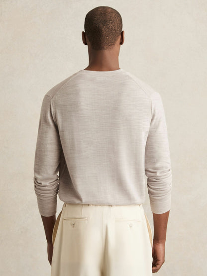 Merino Wool Button-Through Cardigan in Wicker Brown Melange | Reiss Men Popular