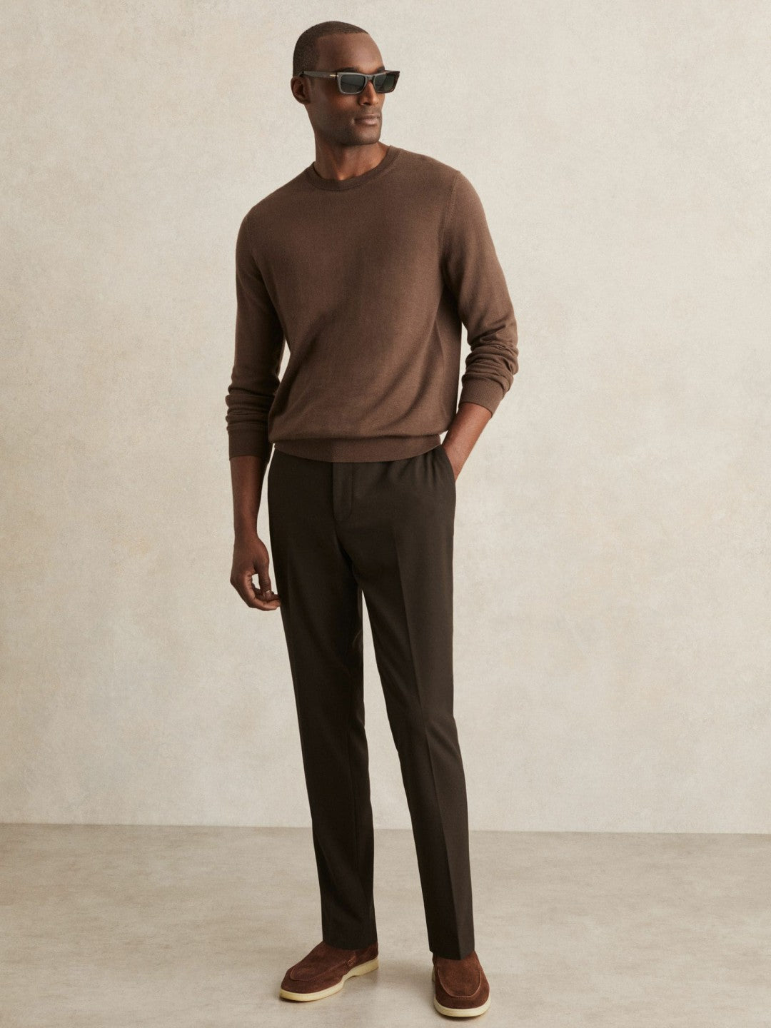 Slim-Fit Internal-Drawstring Trousers in Brown | Reiss Men New