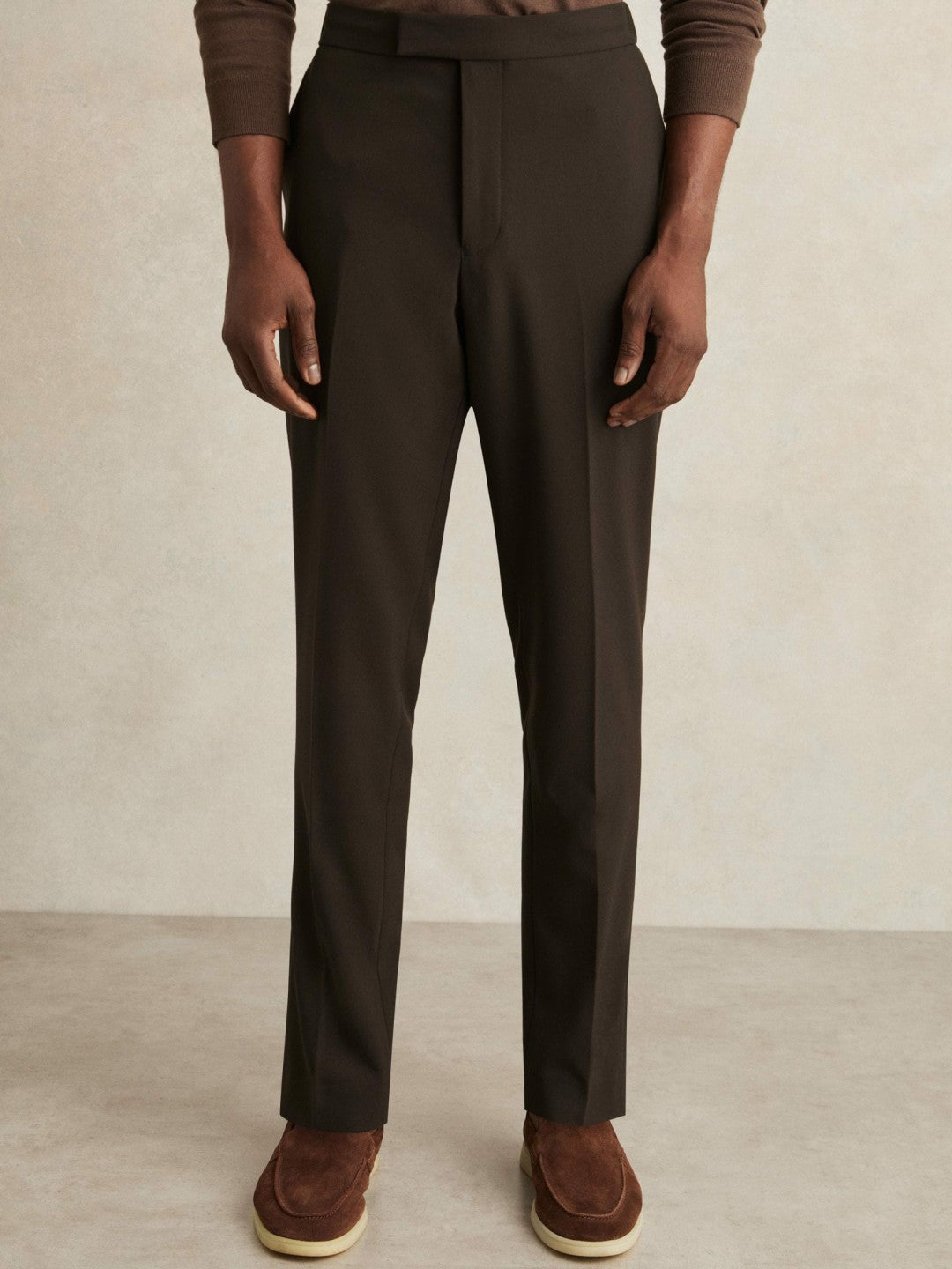 Slim-Fit Internal-Drawstring Trousers in Brown | Reiss Men New