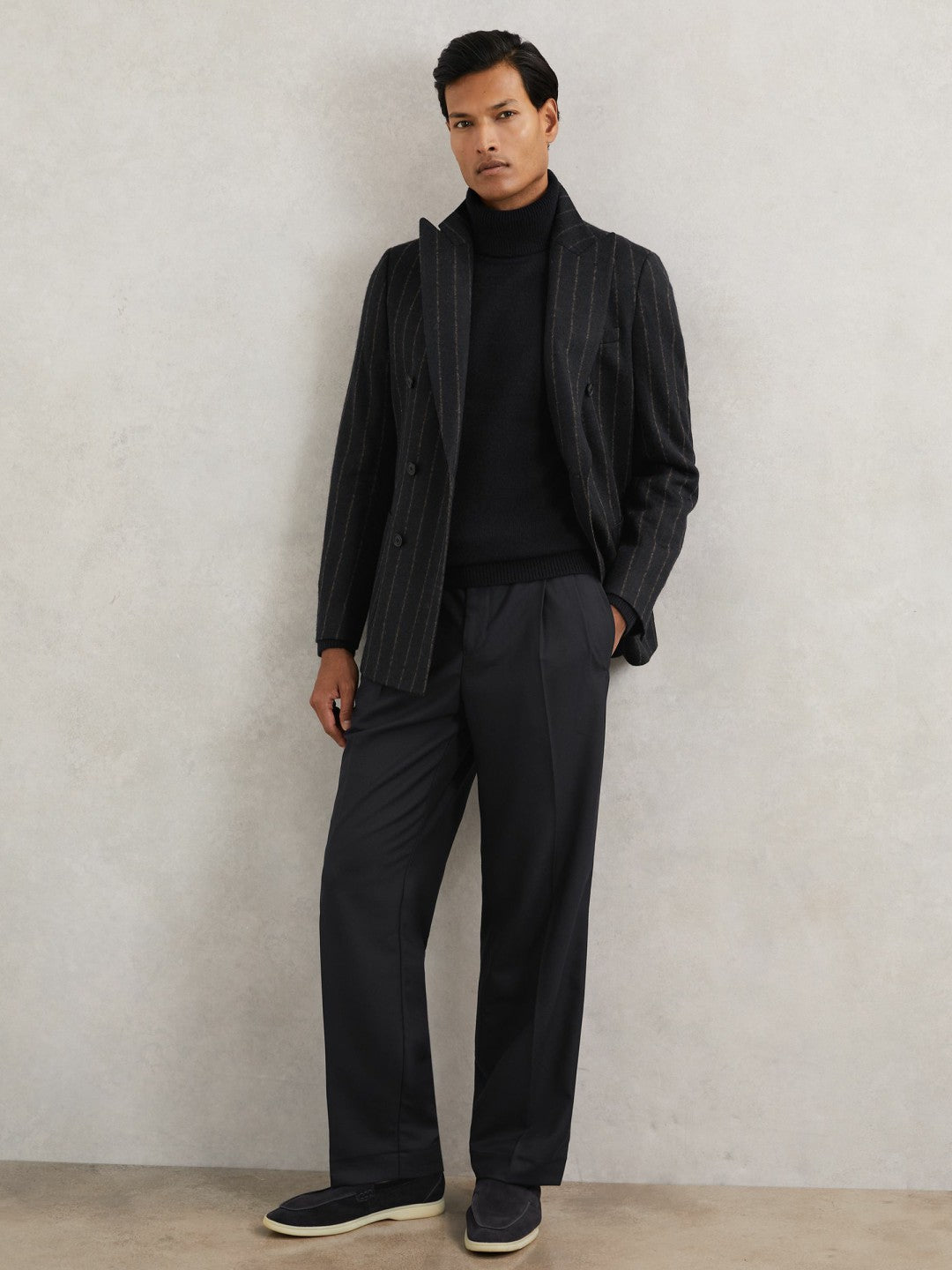 Relaxed-Fit Twill Drawstring Trousers in Navy | Reiss Men Premium