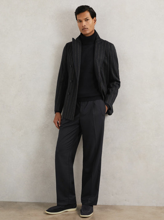 Relaxed-Fit Twill Drawstring Trousers in Navy | Reiss Men Premium