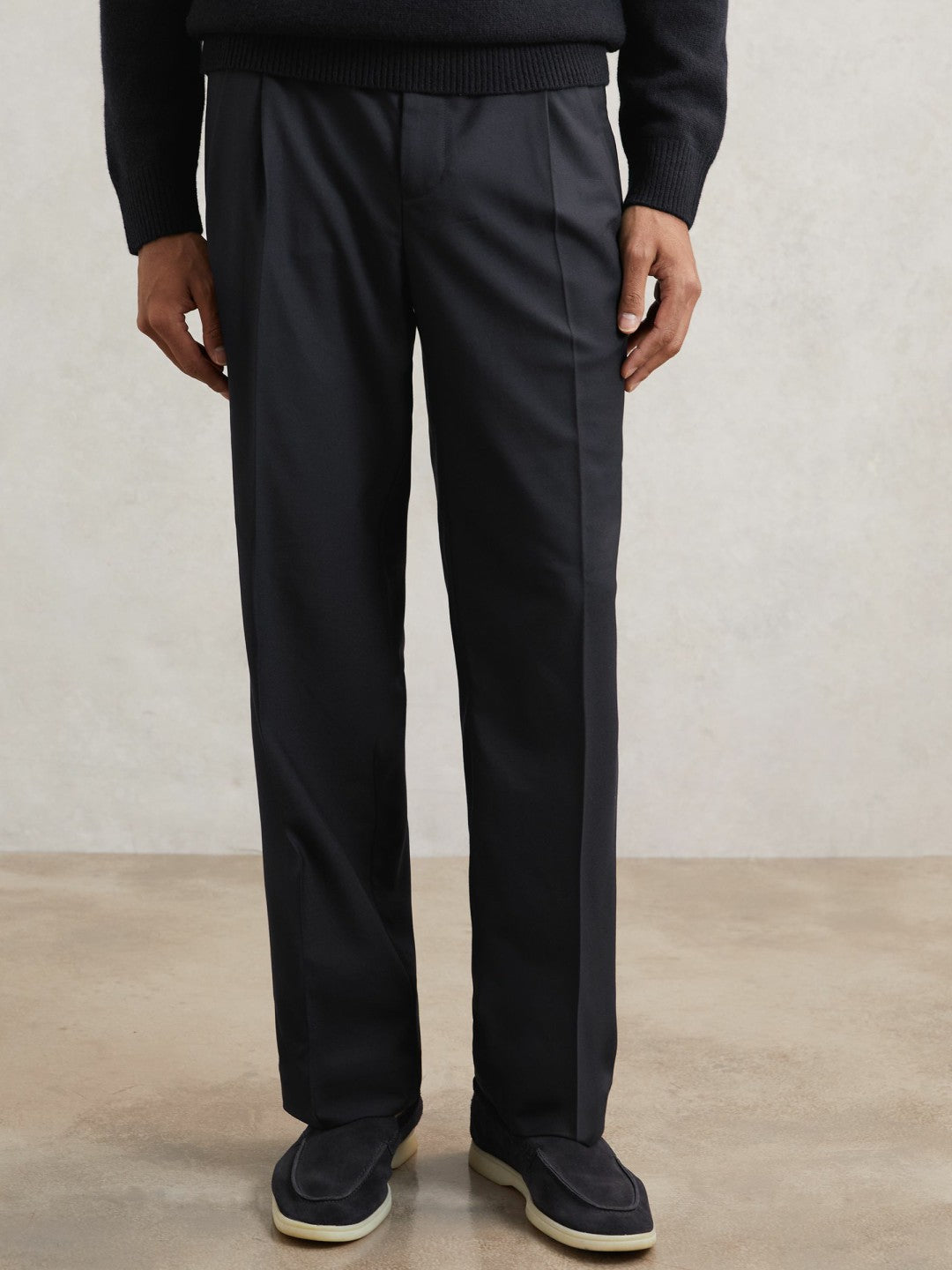 Relaxed-Fit Twill Drawstring Trousers in Navy | Reiss Men Premium