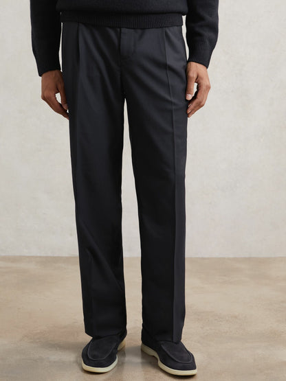 Relaxed-Fit Twill Drawstring Trousers in Navy | Reiss Men Premium