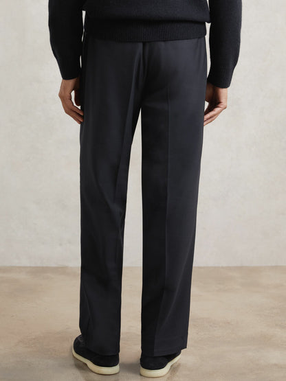 Relaxed-Fit Twill Drawstring Trousers in Navy | Reiss Men Premium