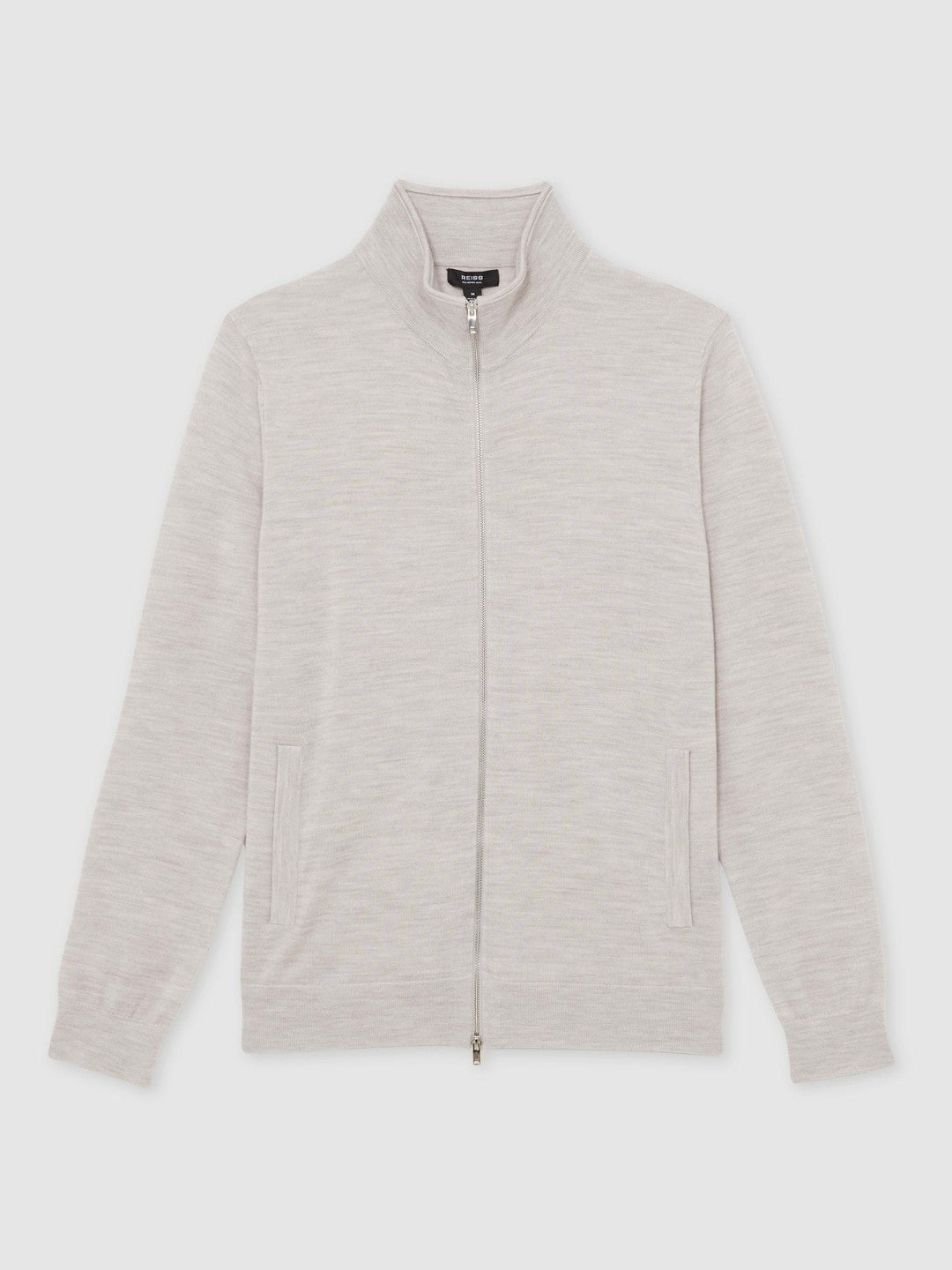 Merino Wool Zip Through Cardigan in Wicker Brown Melange | Reiss Men Exclusive