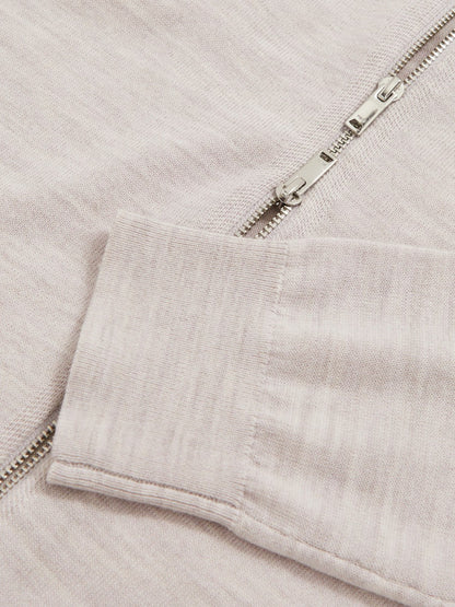 Merino Wool Zip Through Cardigan in Wicker Brown Melange | Reiss Men Exclusive