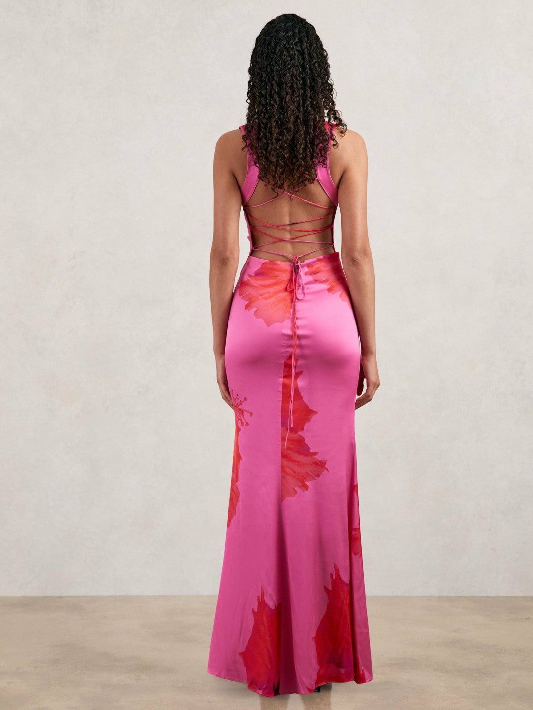 Good American Satin Floral Maxi Dress in Pink | Reiss Women Premium