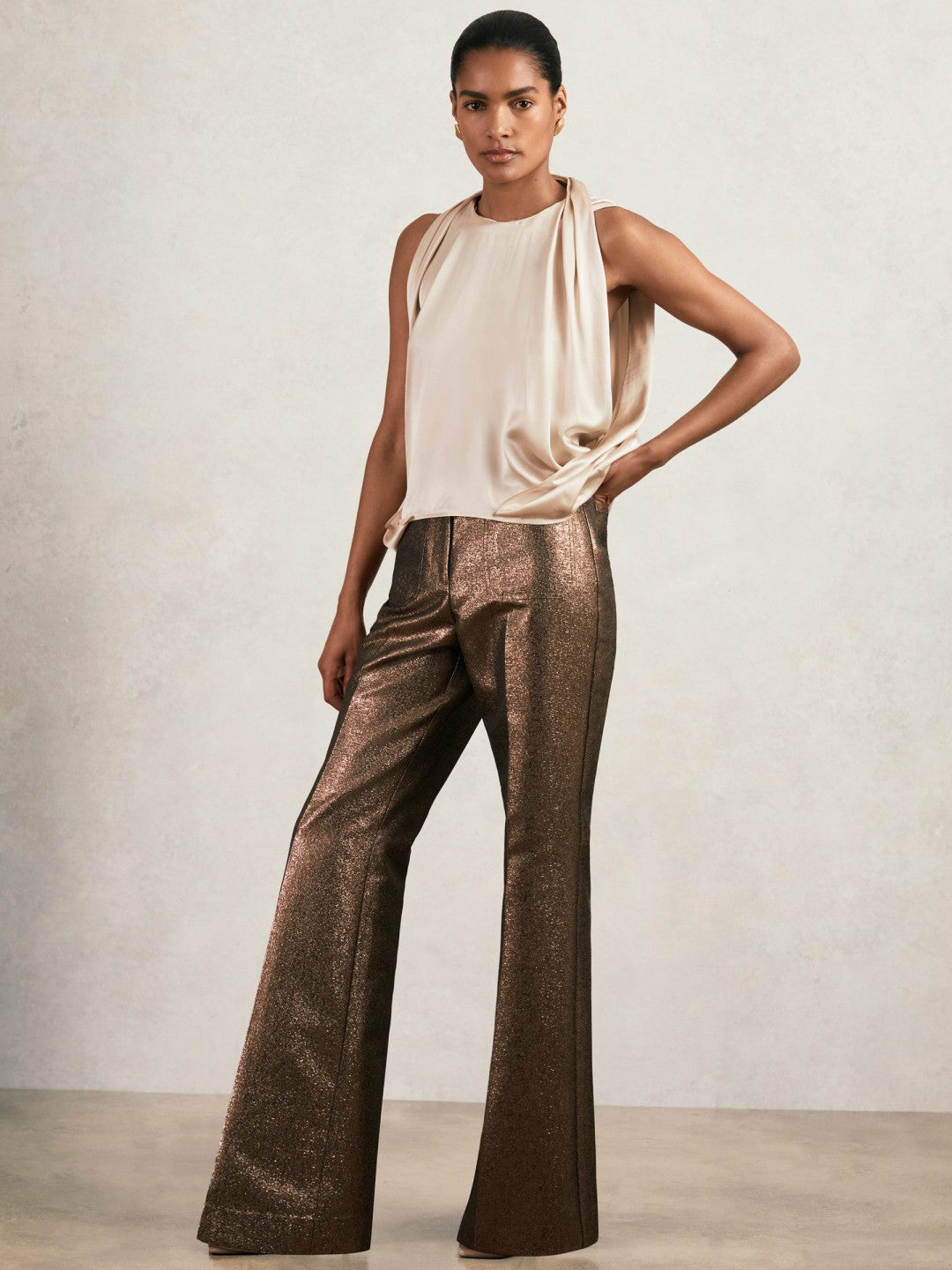 Silk Draped Sleeveless Top in Champagne Neutral | Reiss Women Signature