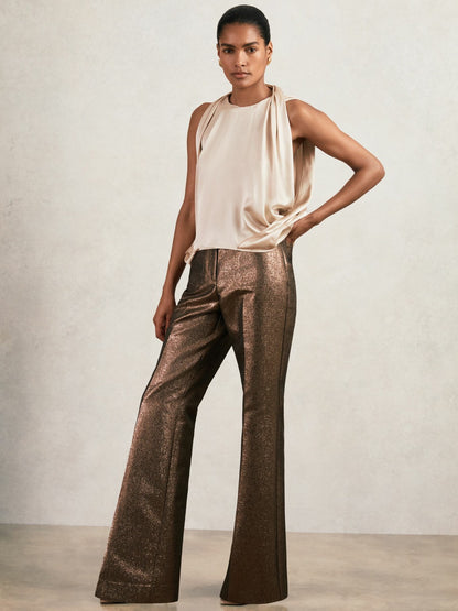 Silk Draped Sleeveless Top in Champagne Neutral | Reiss Women Signature