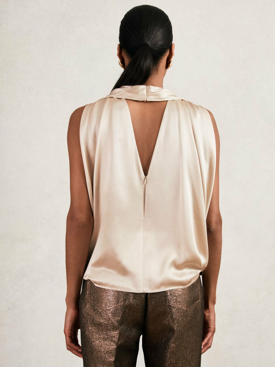 Silk Draped Sleeveless Top in Champagne Neutral | Reiss Women Signature