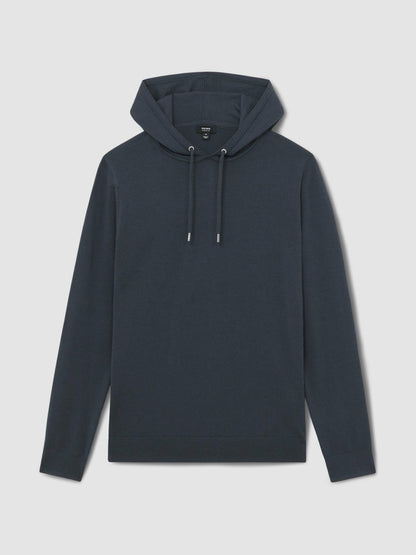 Merino Wool Drawstring Hoodie in Midnight Navy | Reiss Men Best Seller