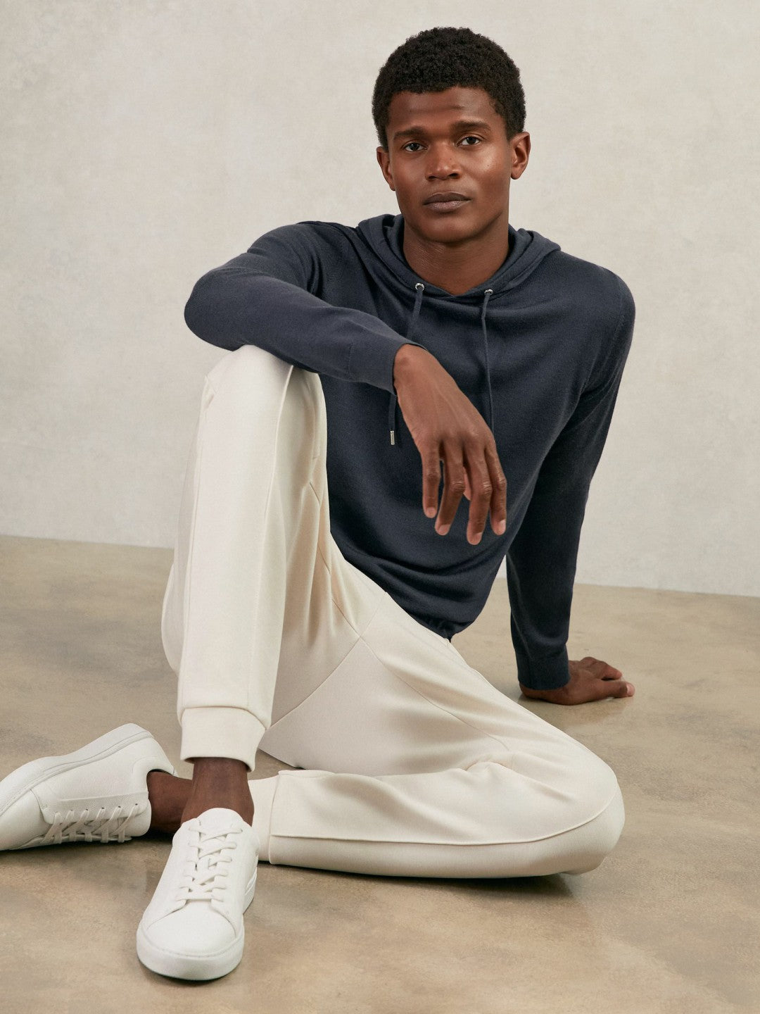 Merino Wool Drawstring Hoodie in Midnight Navy | Reiss Men Best Seller