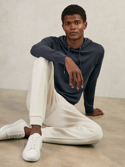 Merino Wool Drawstring Hoodie in Midnight Navy | Reiss Men Best Seller