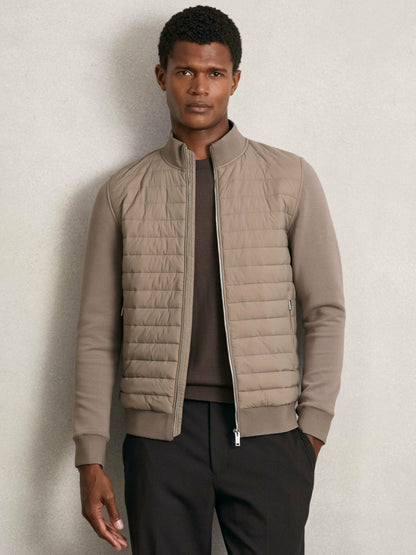 Hybrid Quilt and Knit Zip-Through Jacket in Taupe Brown | Reiss Men Popular