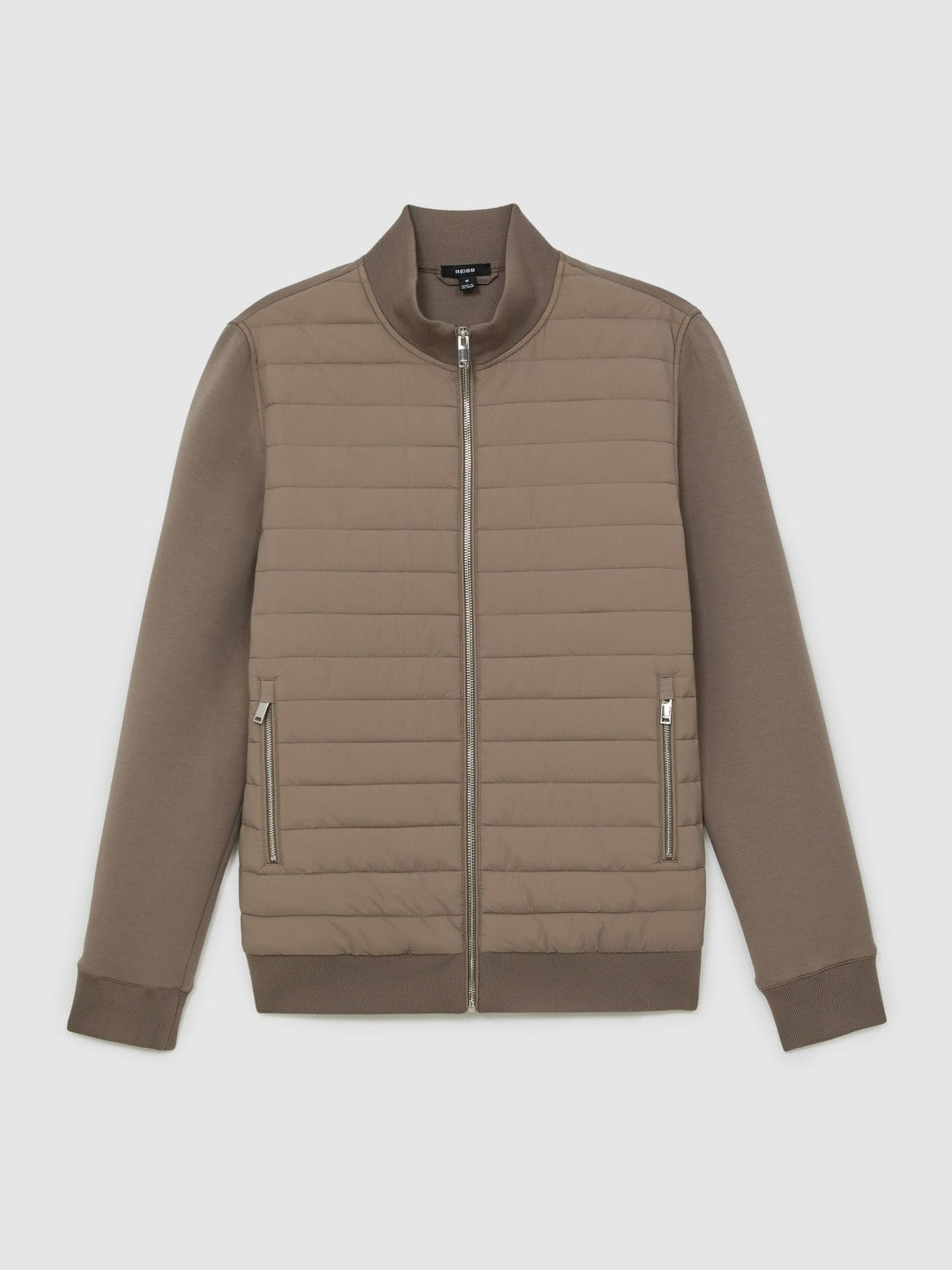 Hybrid Quilt and Knit Zip-Through Jacket in Taupe Brown | Reiss Men Popular