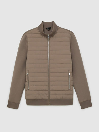 Hybrid Quilt and Knit Zip-Through Jacket in Taupe Brown | Reiss Men Popular