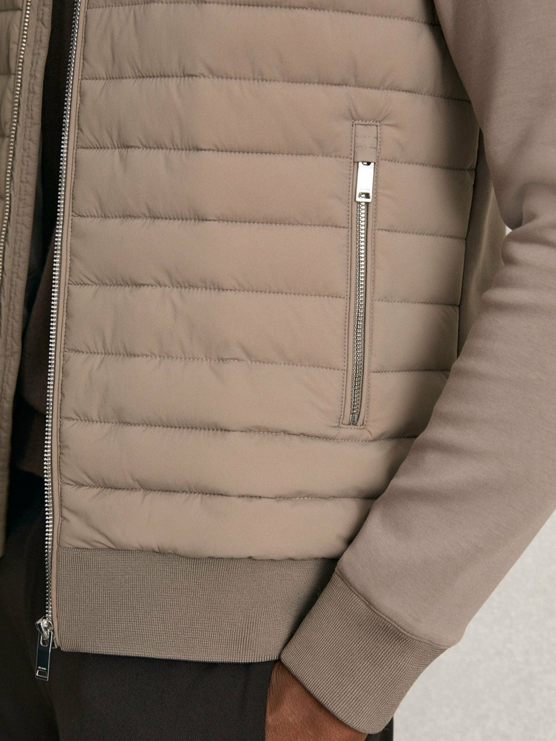 Hybrid Quilt and Knit Zip-Through Jacket in Taupe Brown | Reiss Men Popular