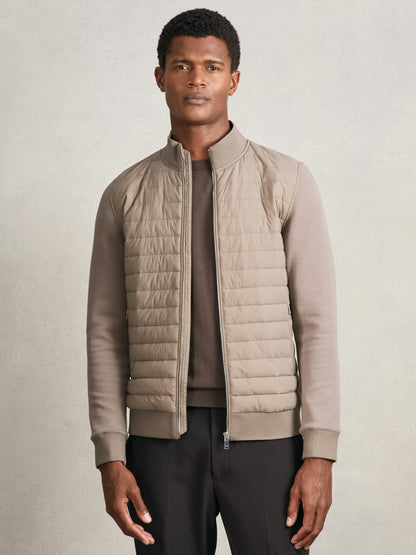 Hybrid Quilt and Knit Zip-Through Jacket in Taupe Brown | Reiss Men Popular