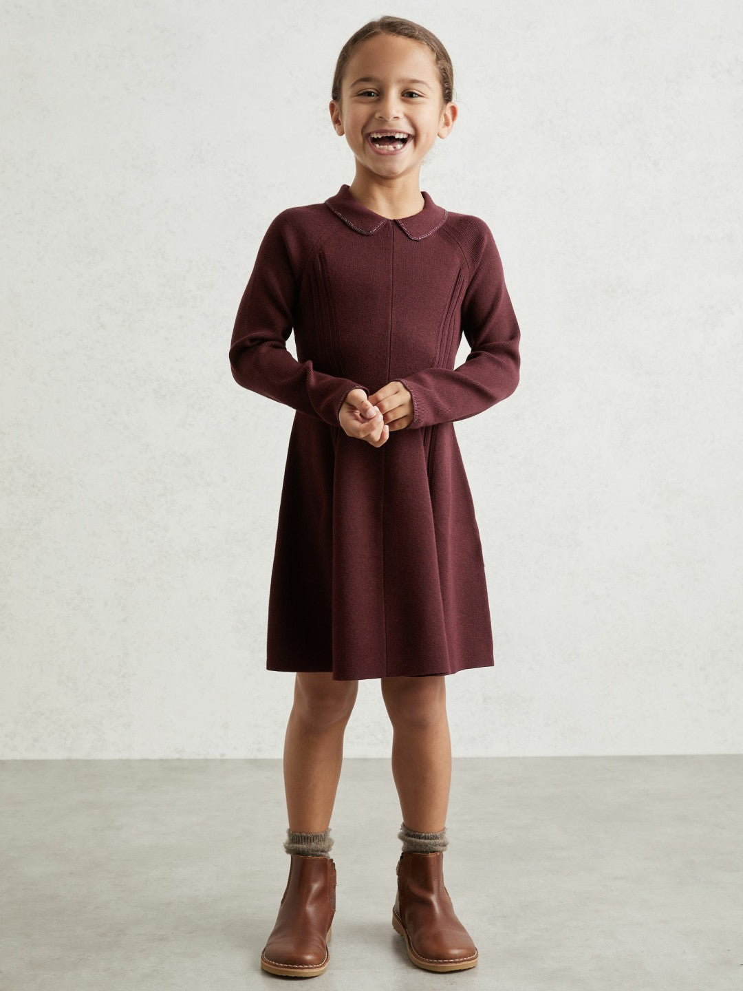 13-14 yrs Embellished Collar Knitted Dress in Berry | Reiss Children & Baby Premium
