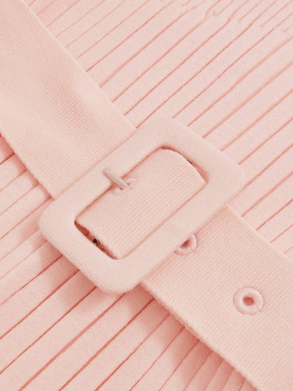3-9 yrs Rib-Knit Roll-Neck Belted Dress in Pink | Reiss Children & Baby Premium