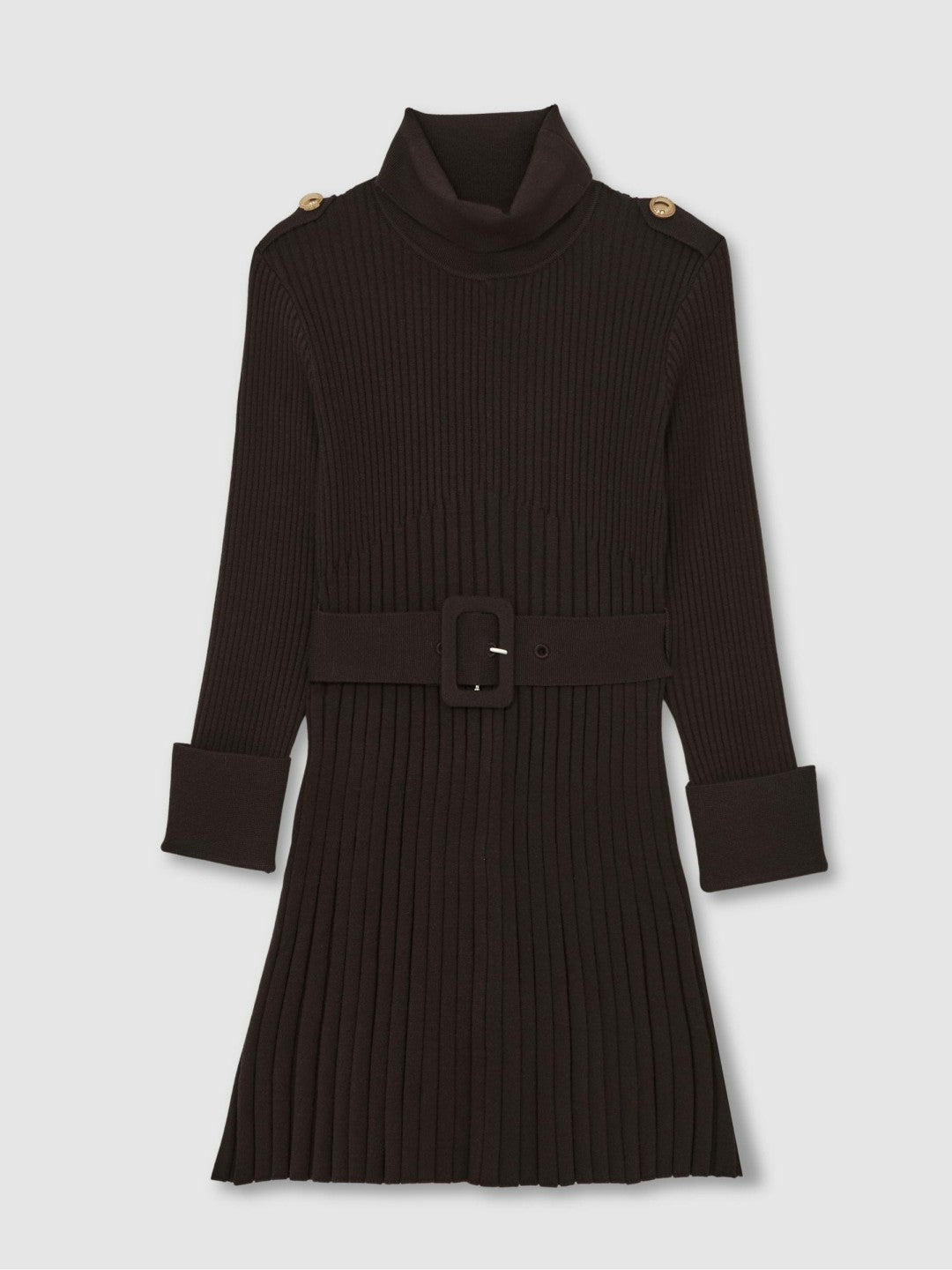 3-9 yrs Rib-Knit Roll-Neck Belted Dress in Chocolate | Reiss Children & Baby Trending