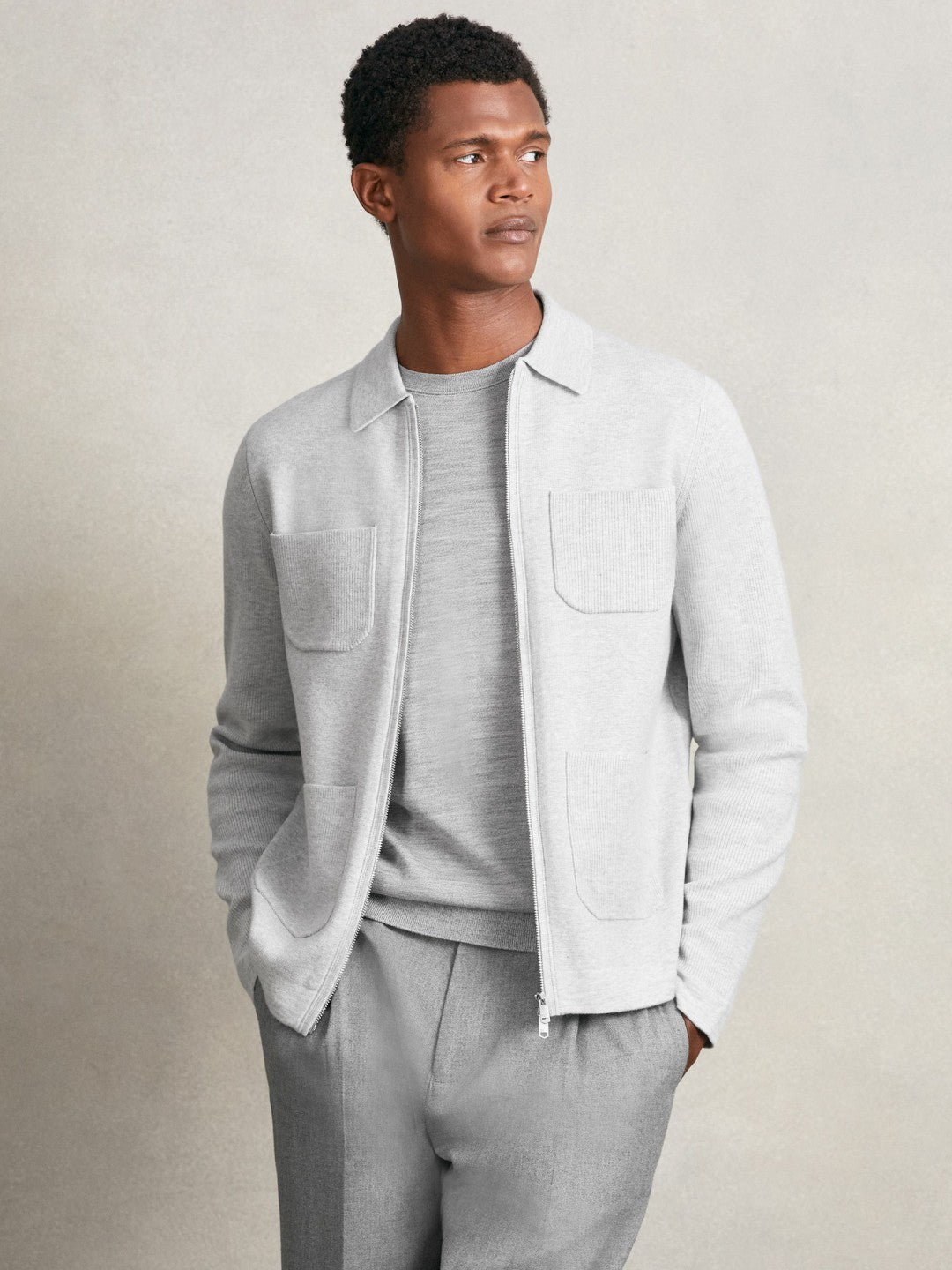 Four-Pocket Zip-Through Cardigan in Soft Grey | Reiss Men Recommended