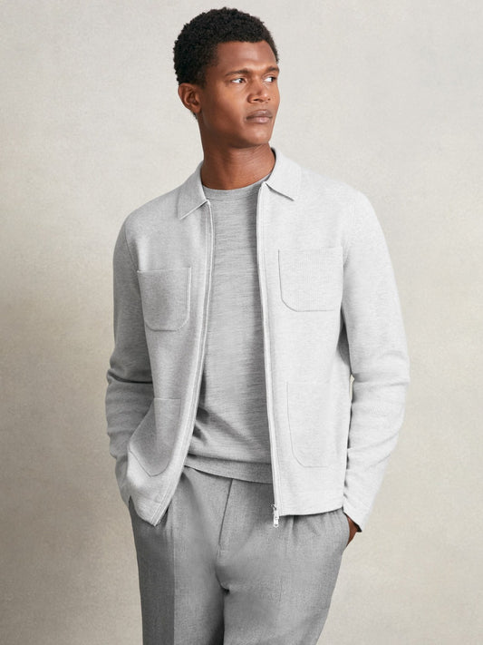 Four-Pocket Zip-Through Cardigan in Soft Grey | Reiss Men Recommended