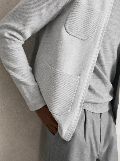 Four-Pocket Zip-Through Cardigan in Soft Grey | Reiss Men Recommended