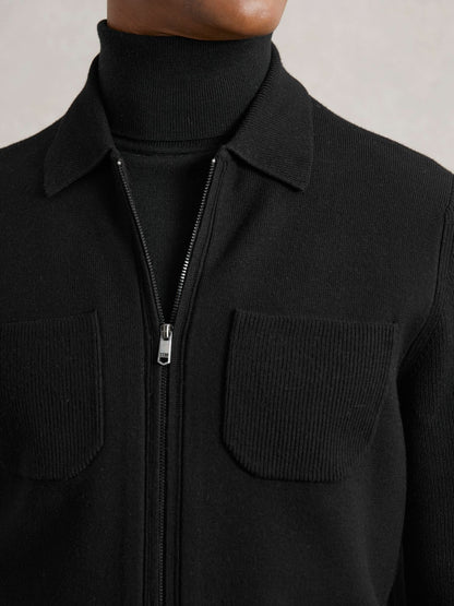 Four-Pocket Zip-Through Cardigan in Black | Reiss Men Premium