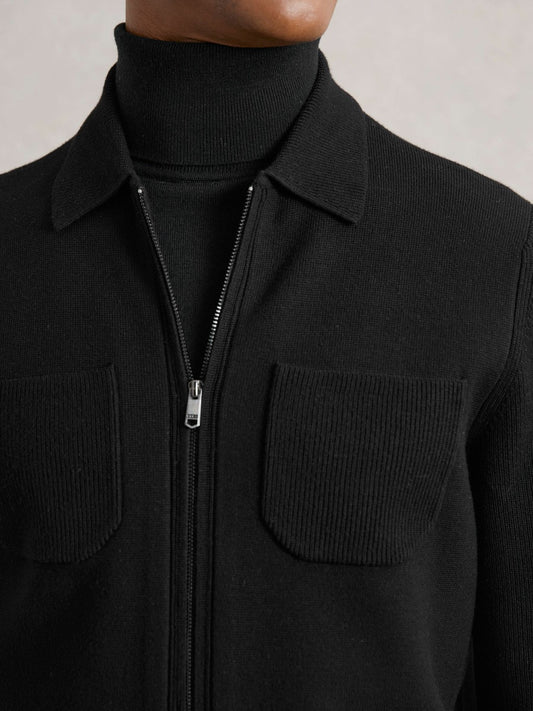 Four-Pocket Zip-Through Cardigan in Black | Reiss Men Premium