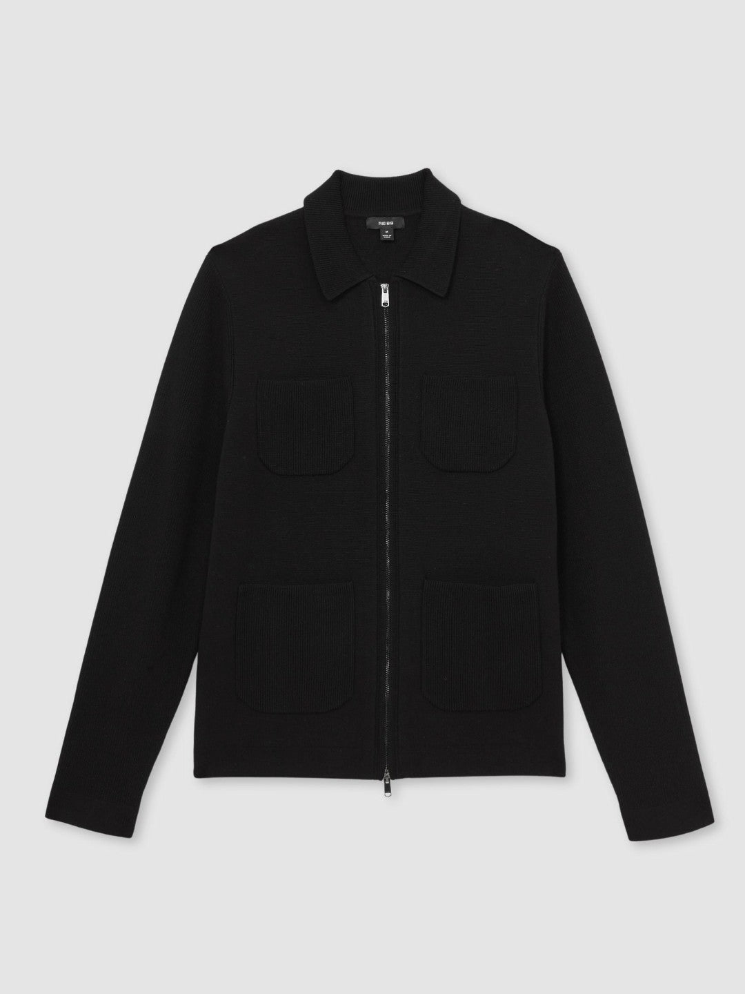 Four-Pocket Zip-Through Cardigan in Black | Reiss Men Premium