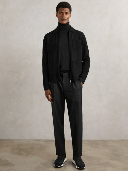 Four-Pocket Zip-Through Cardigan in Black | Reiss Men Premium